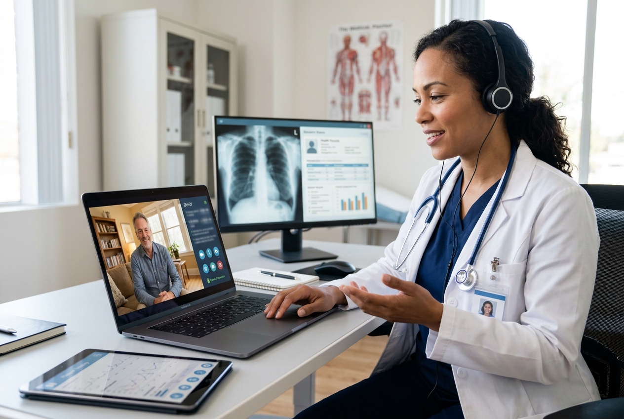 Telehealth consultation connecting patient and doctor digitally